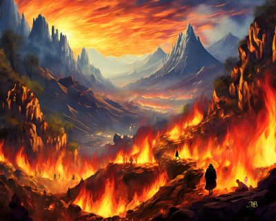 "Inferno Eterno: Montagne Infuocate e Anime Erranti"